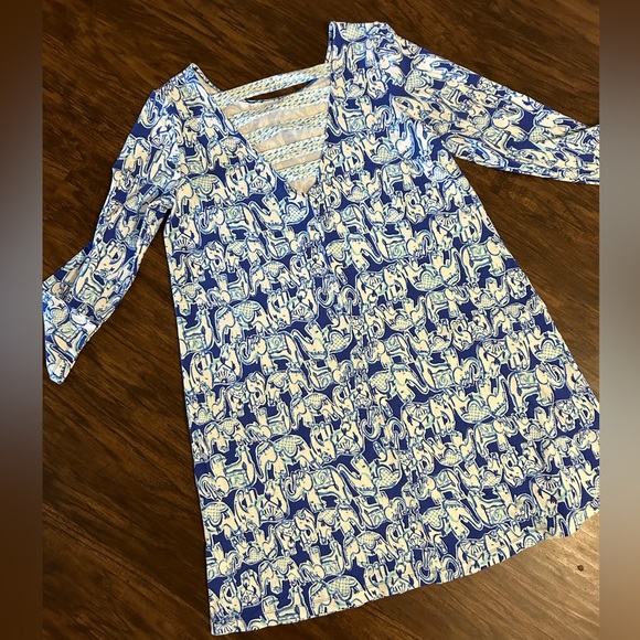 Lilly Pulitzer Blue/White Ophelia Swing Dress Get Trunky Print - Picture 4 of 4